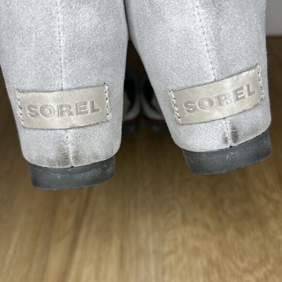 SOREL WOMENS 8.5 JOANIE II SANDAL ANKLE STRAP LEATHER WEDGE GRAY LEATHER ZIP - Picture 6 of 9